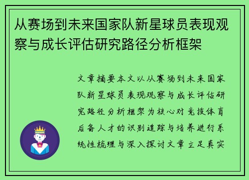 从赛场到未来国家队新星球员表现观察与成长评估研究路径分析框架 从赛场到未来国家队新星球员表现观察与成长评估研究路径分析框架